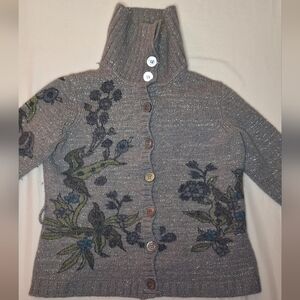 Gray Metallic 3/4 Sleeve Button-Front  Cardigan Sweater Blue Les Copain